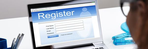A computer showing register to - Show that people need to register their cleaning company